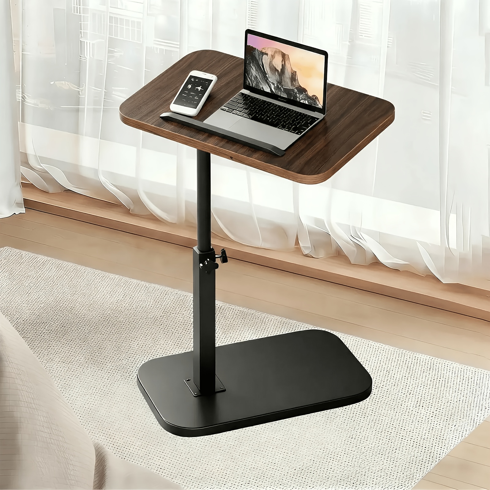 TEMU Adjustable Height Foldable Table With 360° Rotating Top - Multifunctional Space-saving Bedside Desk, & Stainless Frame Suitable For Home Office,
