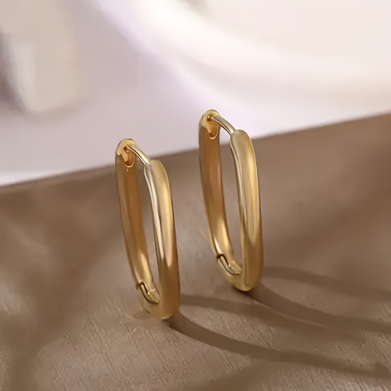 1 Pair Of Square And Round Smooth Retro Copper Earrings, Easy And Stylish, Suitable For Daily Banquet Party Wear