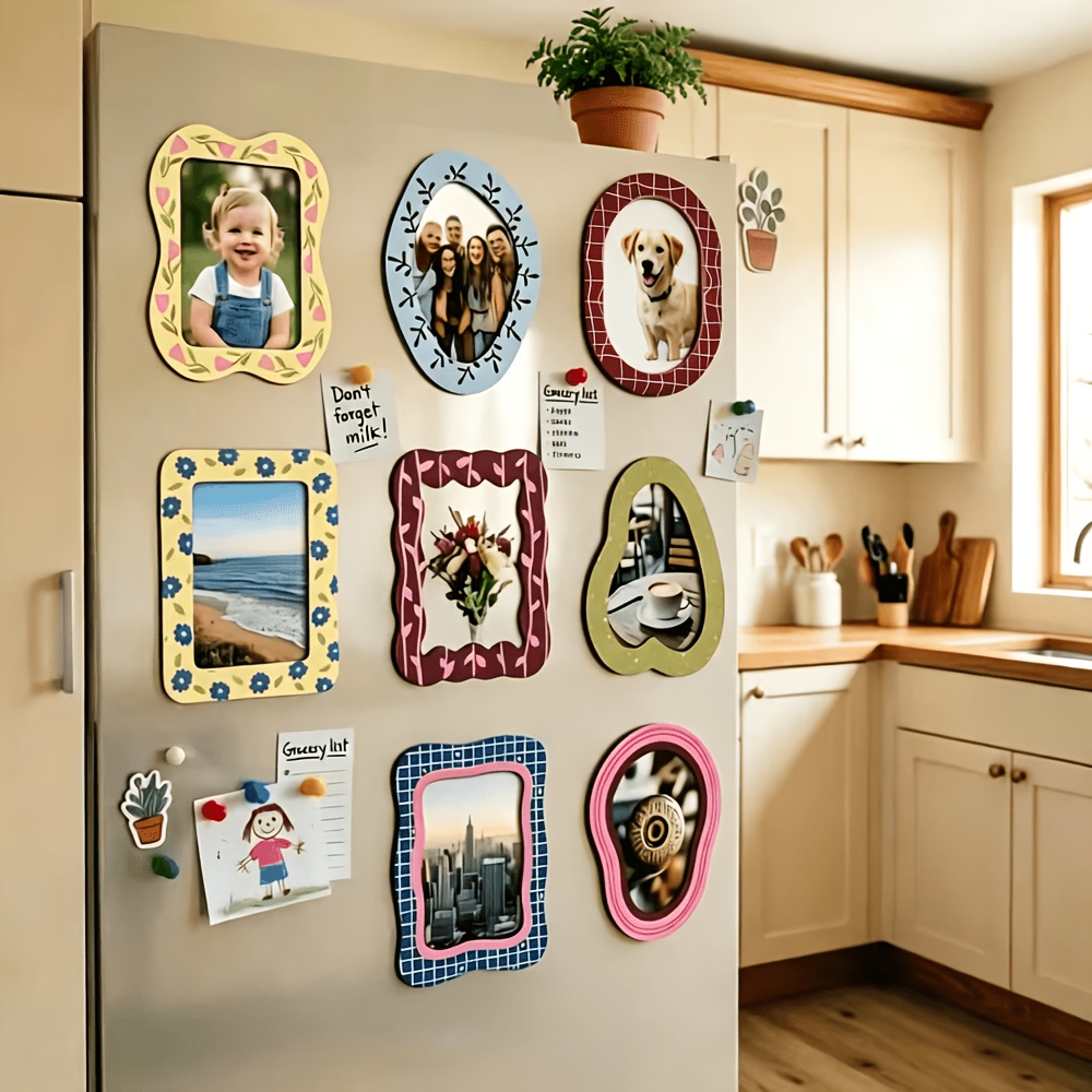 TEMU 8pcs Magnetic Photo Frame Set - 4" X 6", Vintage Decorative Magnetic Locker Photo Frames, Cute Magnetic Picture Frames, Suitable For