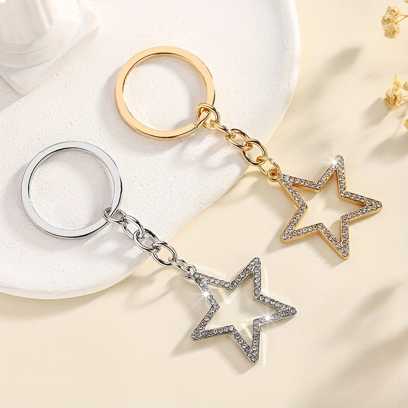 

A Fashionable Japanese And Korean Style Hollow Rhinestone Pentagram Star Shape Women's Gorgeous Simple Key Ring Bag Pendant