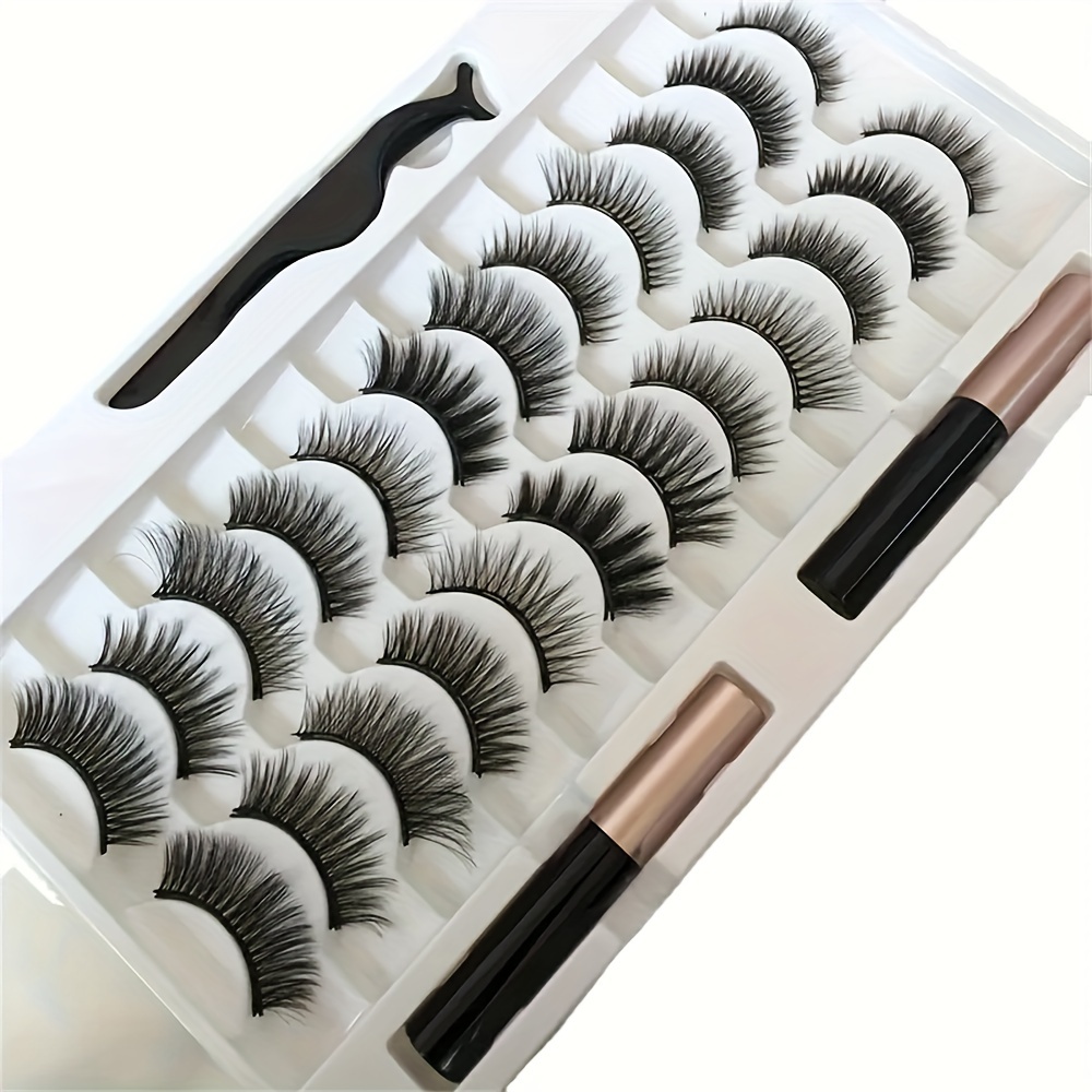 

12 Pairs Magnetic False Eyelashes Set With Eyeliner, Natural Look & Reusable False Lashes, Curly Magnet Eyelashes Kit With Applicator - Glue-free