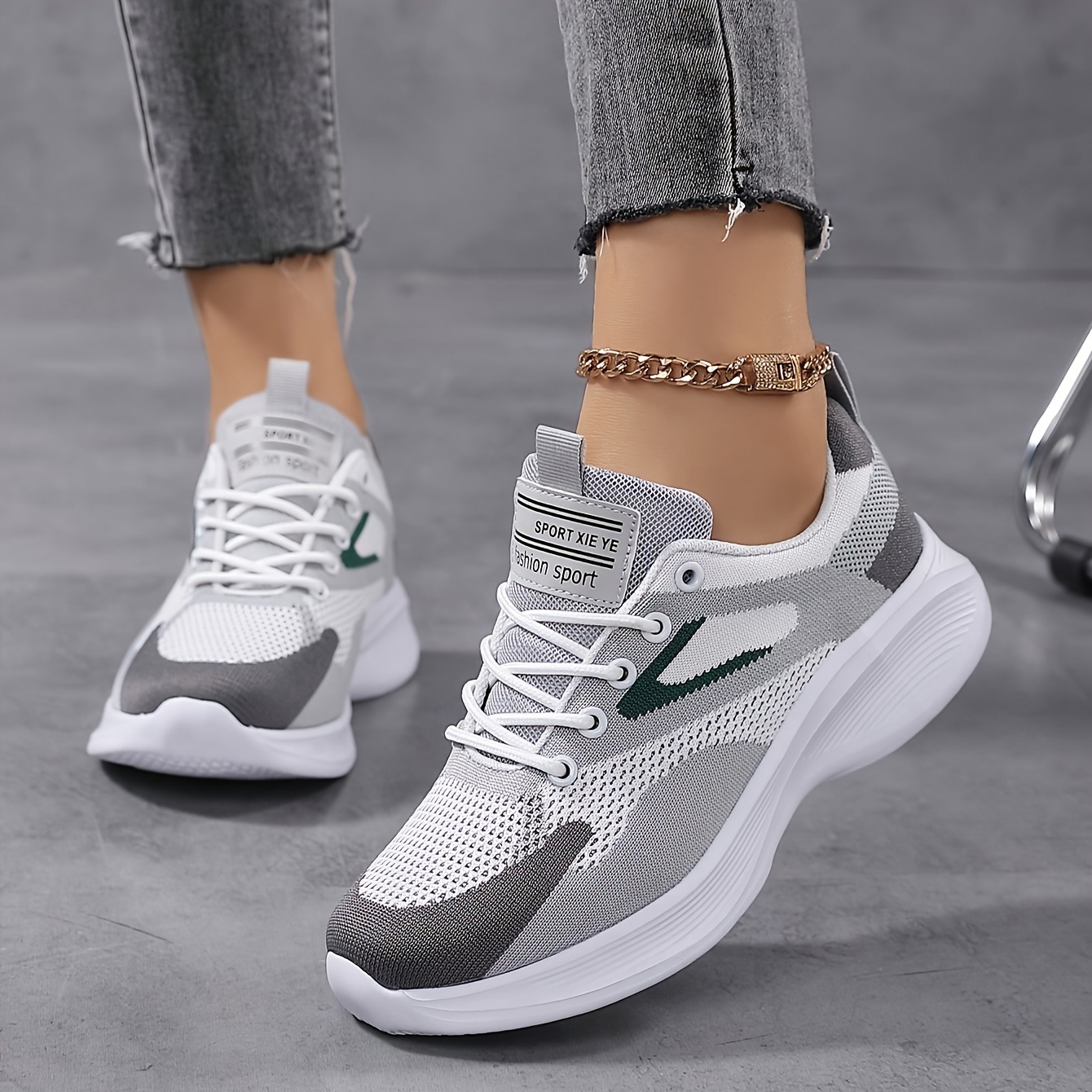 6238 womens lightweight easy low top sneakers womens casual knit breathable womens shoes women shoes 5 white and grey 12
