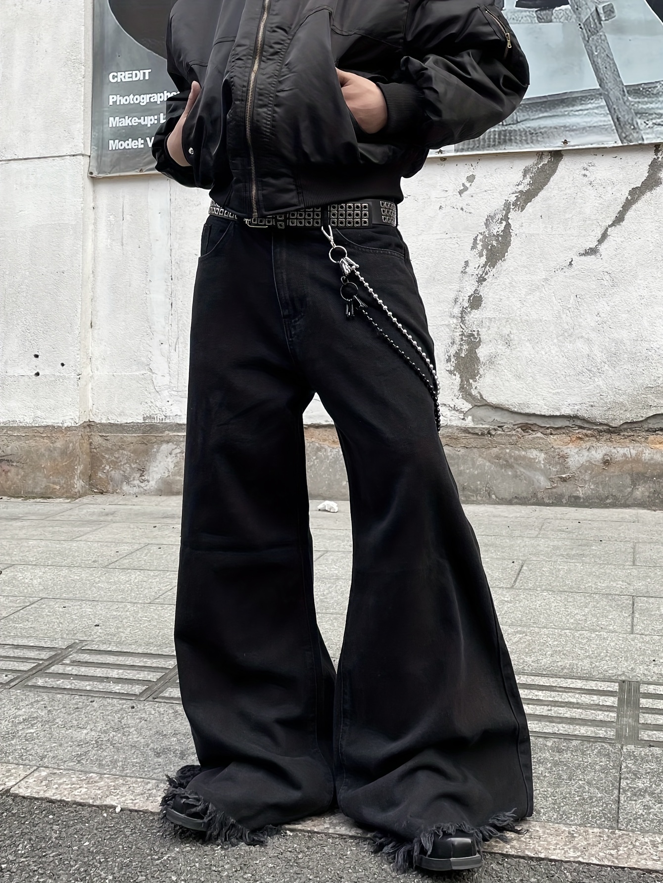 mens american streetwear flared denim loose fit bell Temu Colombia