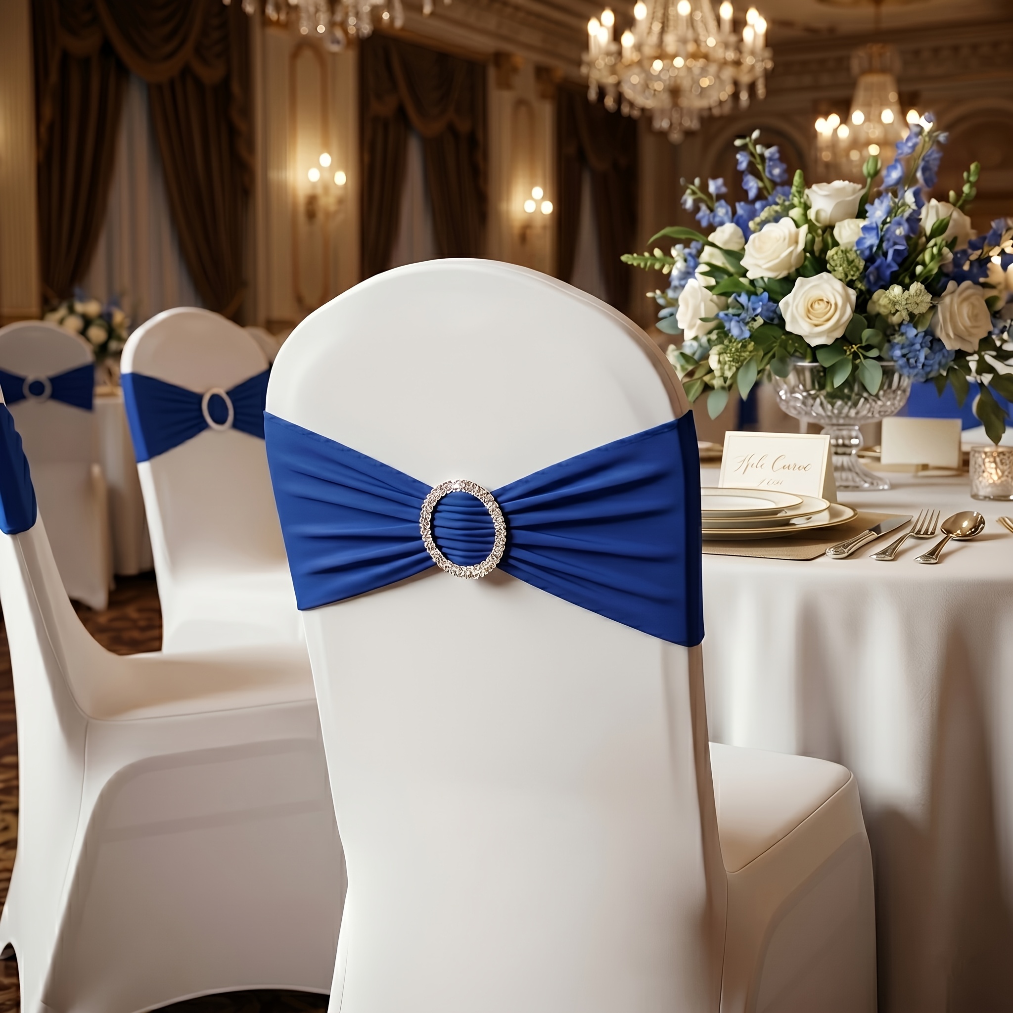 Image of 20pcs Milk-solid Color Elastic Chair Sash Bows With Buckles - Soft Chair Covers Suitable For Banquets, Weddings, Parties, Ties For Dining Chairs, Hand Washable Decorations