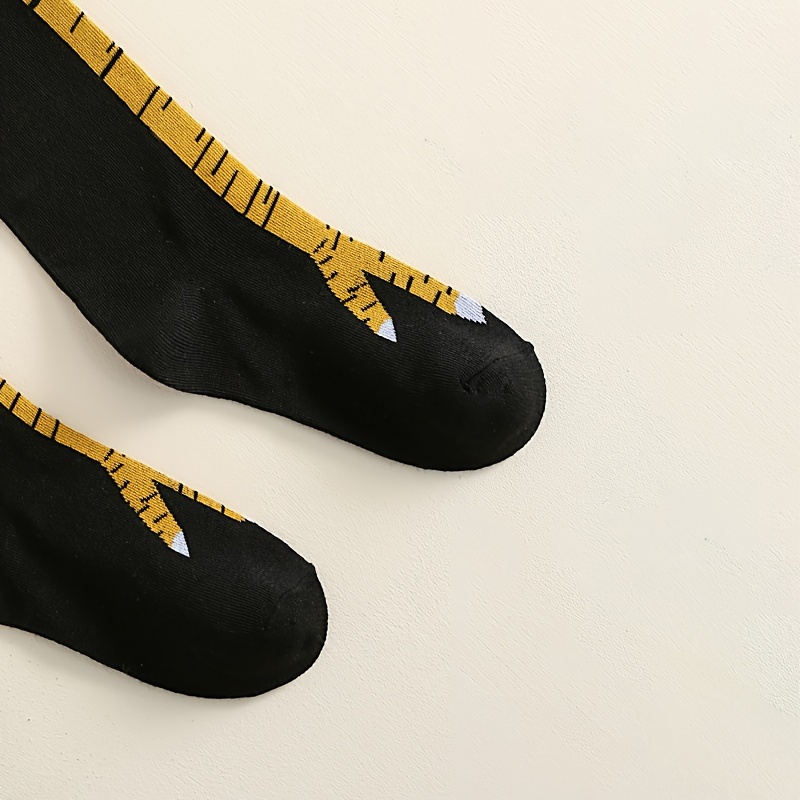 1 Pair of Men's Fun Chicken Claw Crew Socks - Comfy & Stylish, Black with White & Yellow Accents, Polyester-Spandex Blend, Perfect for Casual Wear