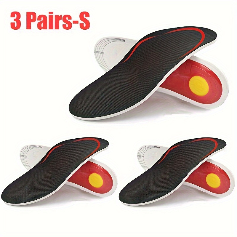 3 Pairs Of Rooruns High-elasticity Eva Arch-supporting Insoles - Designed With Cut-out Dimensions, Featuring Red And White With Yellow Accents