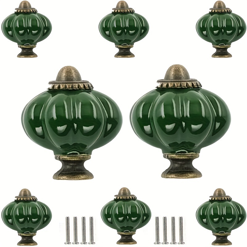 

8pcs Vintage Pumpkin Ceramic Cabinet Knobs - Polished , Drawer Pulls For Kitchen & Bathroom With Kit