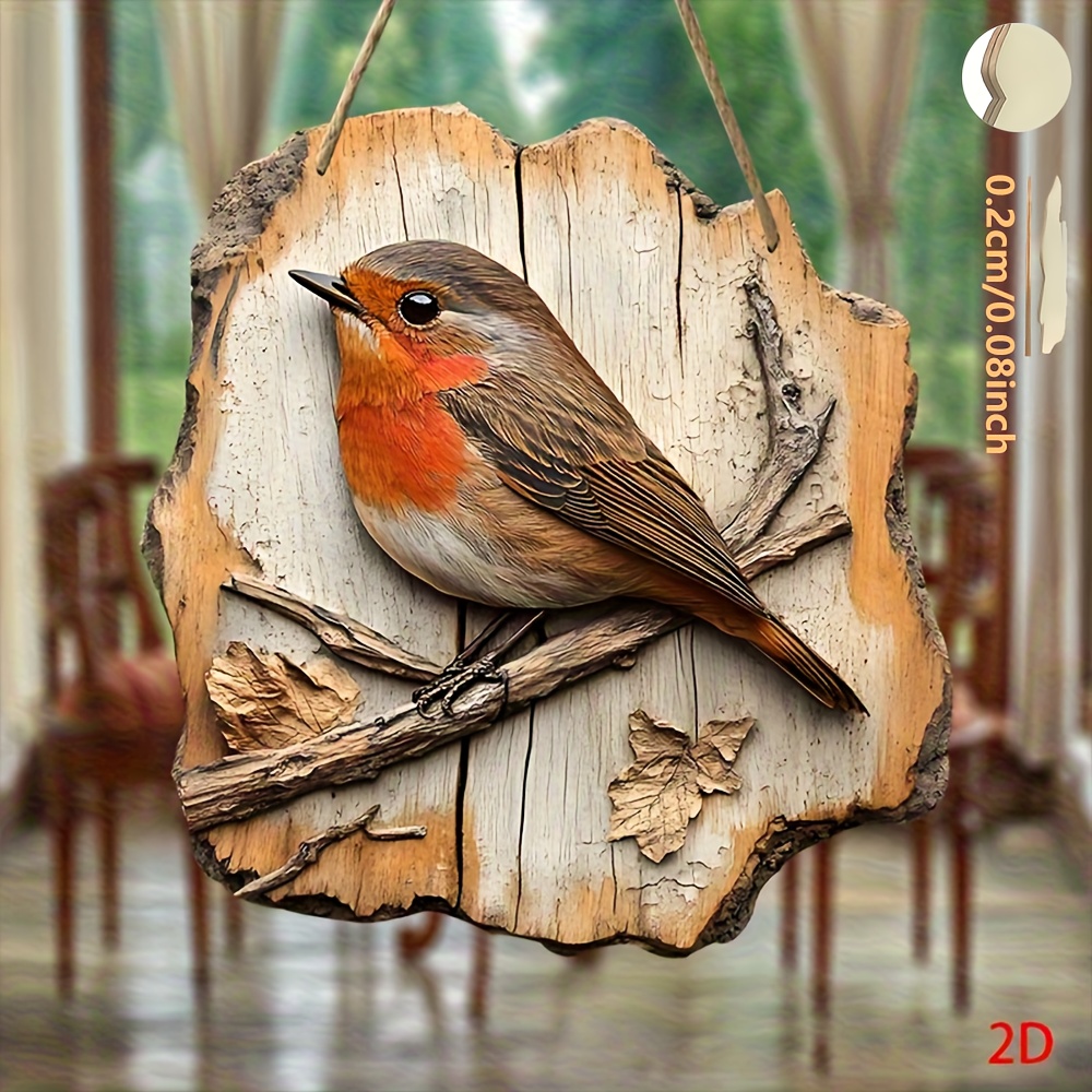 TEMU 2d Flat Wooden Wall Hanging - 8x8 Inch Round Rustic Farmhouse Decor With And Branches Design, Perfect For Kitchen, Holiday, Bar, Door And Porch
