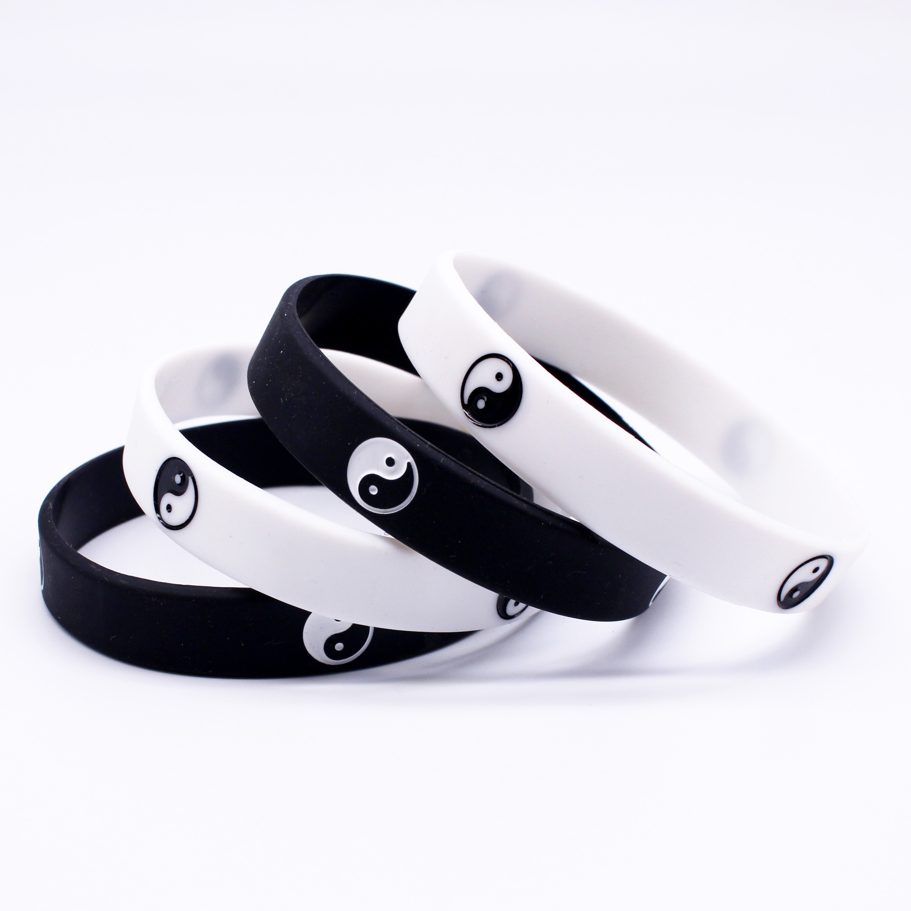 4pc Yin Yang Pattern Silicone Wristbands, Durable Accessories