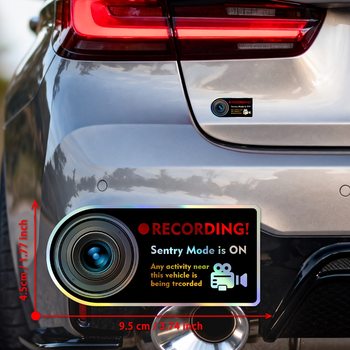 Black Camera Recording Stickers with Red Label, 4 Sets
