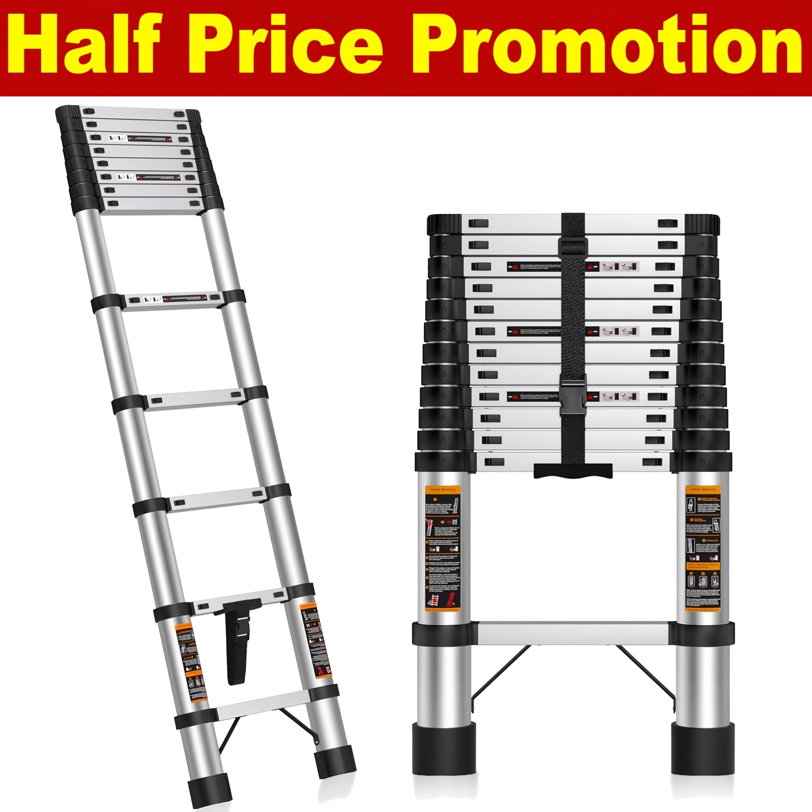 Image of Telescopic Ladder 3.89m Telescoping Step Ladders Portable Collapsible Extendable Extension Ladder, Extension For Rv, , Families, Outdoor Work Heavy Duty