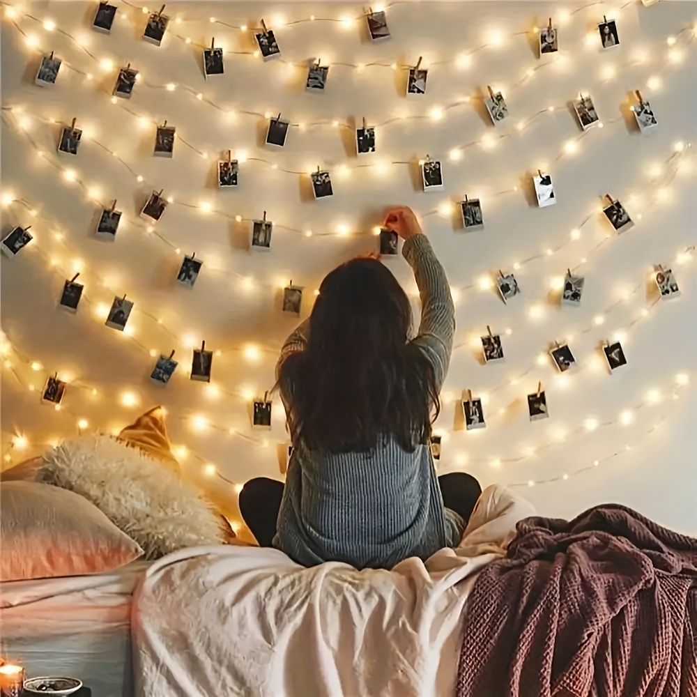 

Led Photo Clip String Lights, Decorative Fairy Lights With Clips For Hanging Pictures, Warm White Wall Decor Lighting For Dorm Room, Bedroom, Wedding, Party Decoration, No Battery Required