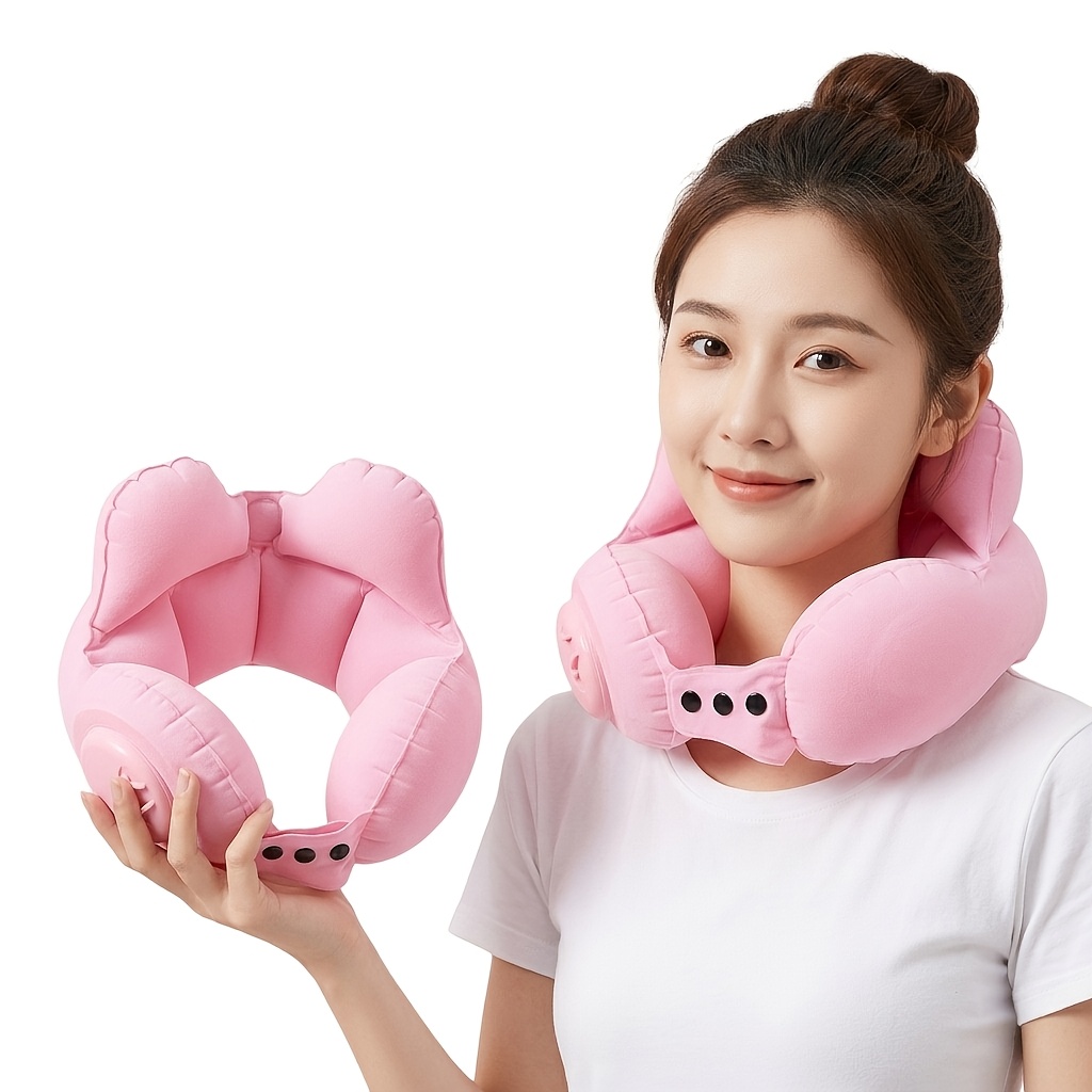 TEMU Almohada de cuello inflable Crown de U, almohada de cuello de viaje portátil y plegable para viajes de negocios, en avión, extremadamente y
