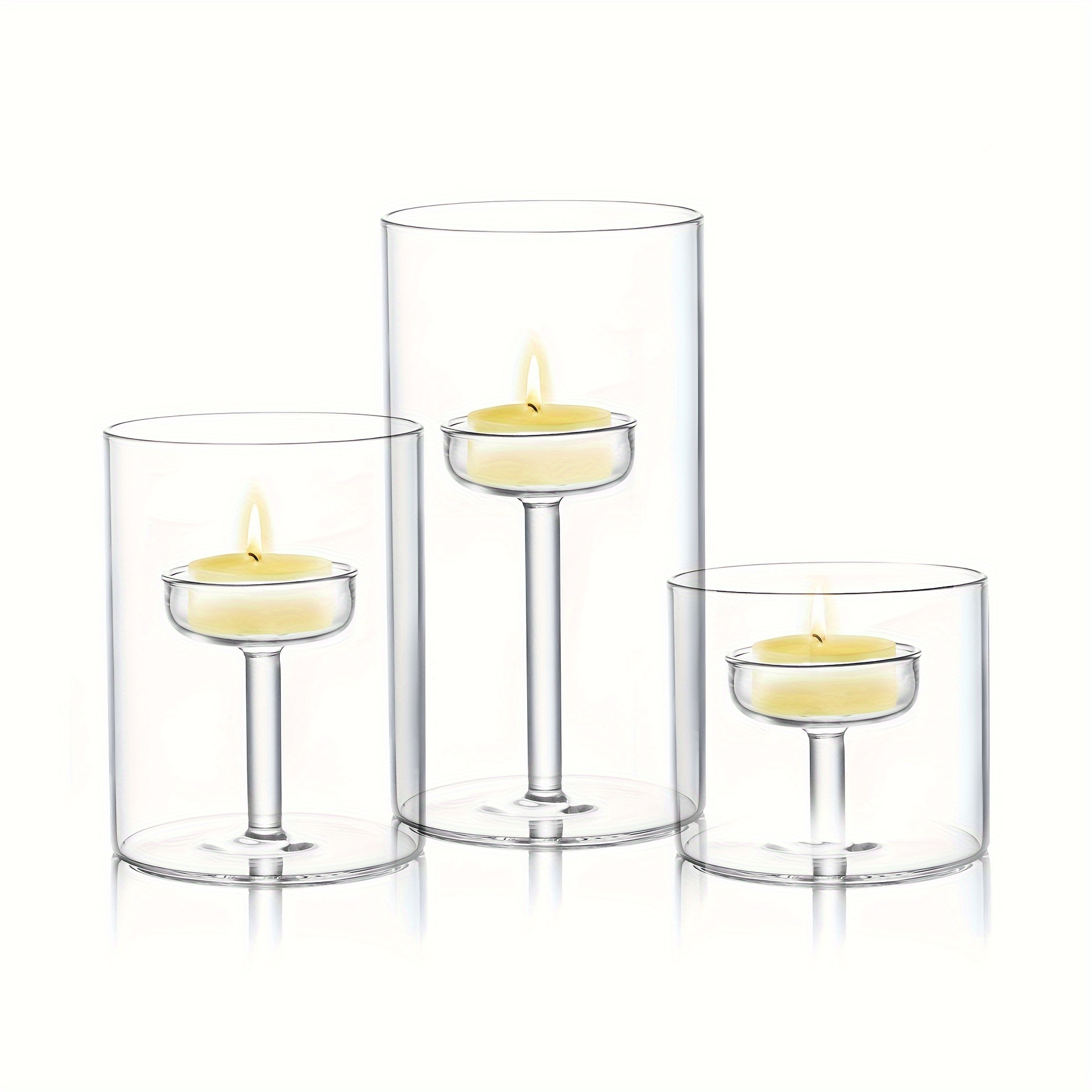 

3pcs Glass Hurricane Candle Holder, Clear Cylinder Candle Holders Bulk For Pillar Candles, Open Ended Glass Candle Pedestal For Wedding Centerpieces Tables, Party, Event