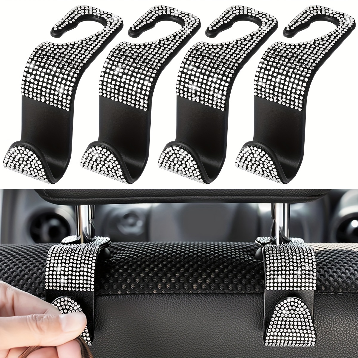 TEMU Car Back Hooks With Diamond Embellishments, Multifunctional Hidden For Interior Decoration.