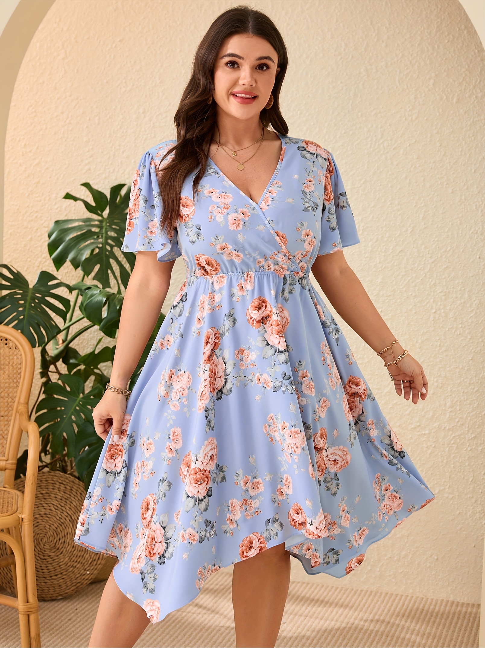 casual midi dress with short sleeves Casual Polka Dot Cowl Short Sleeves Green Wedding Guest Dress With Belt, Green / S main image 0