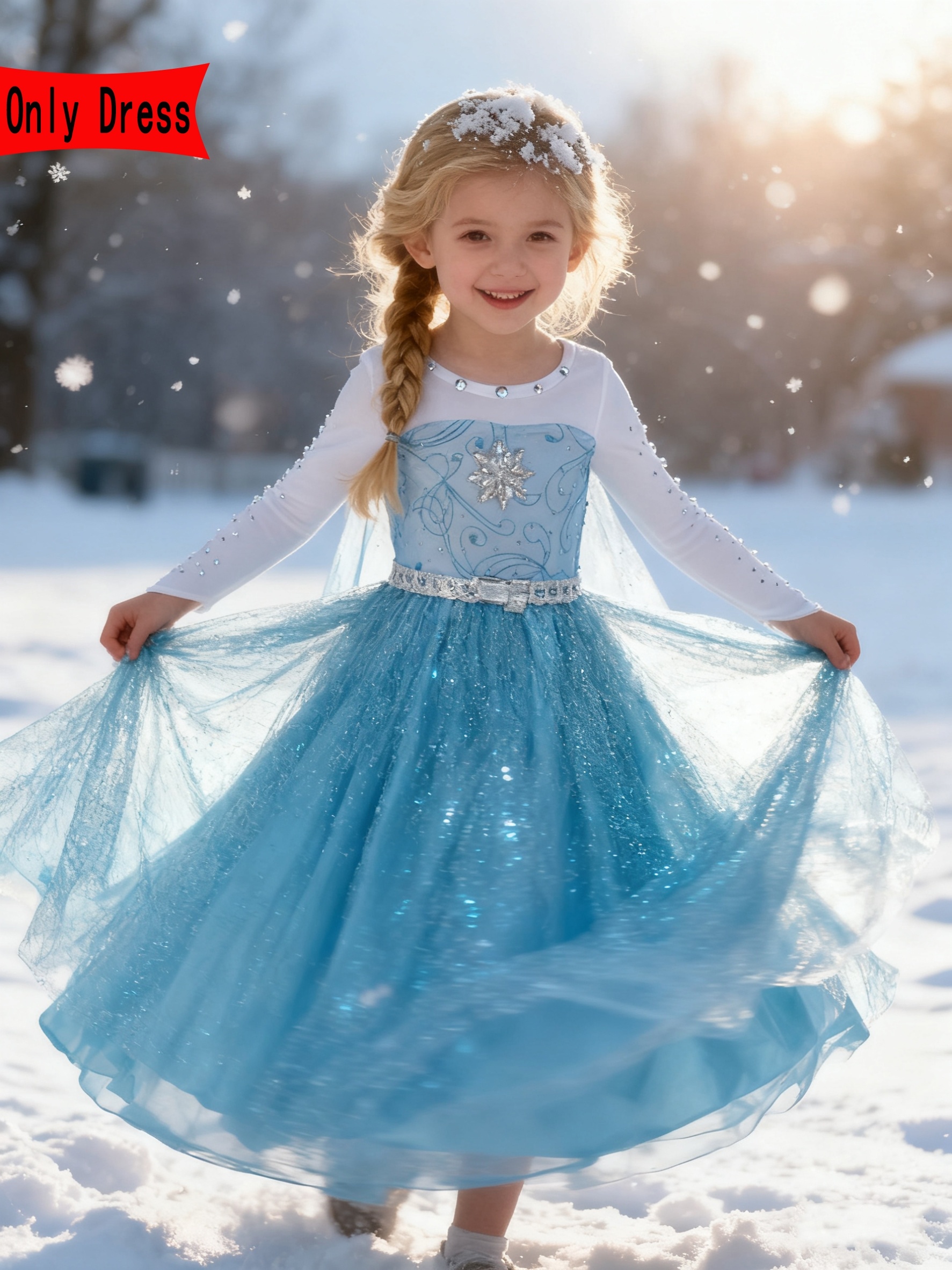 christmas girl blue snowflake print princess dress long - Temu Qatar