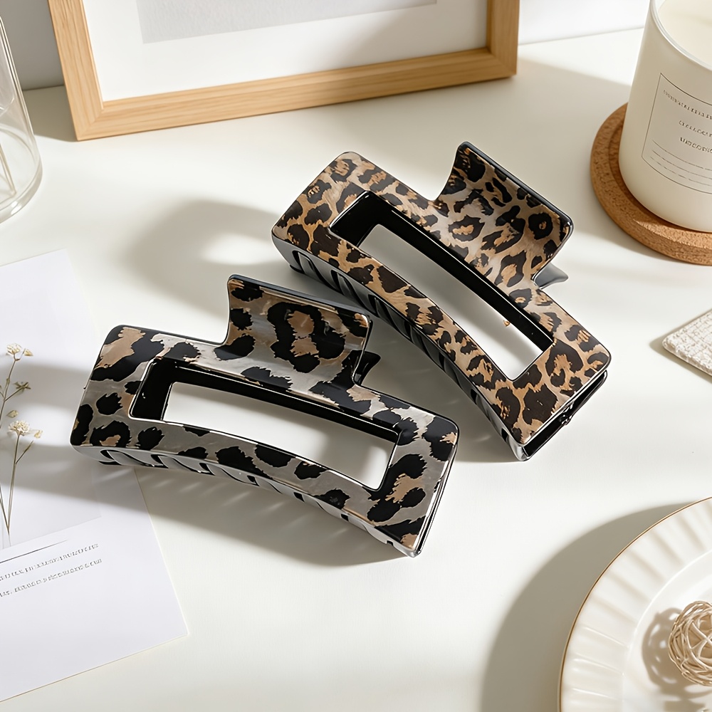 TEMU 2pcs Pince à Cheveux Imprimé Léopard Accessoire de Cheveux Élégant pour Femmes, Pince Requin Volumineuse pour la Chevelure, Adaptée à un