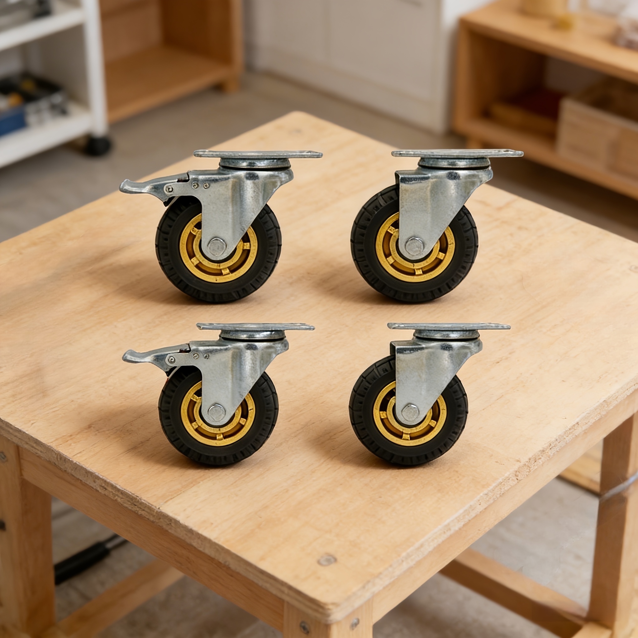 TEMU Un ensemble de 4 roulettes industrielles de 4 pouces, comprenant 4 roues en caoutchouc solide, conçues pour un industriel, avec des roulements à