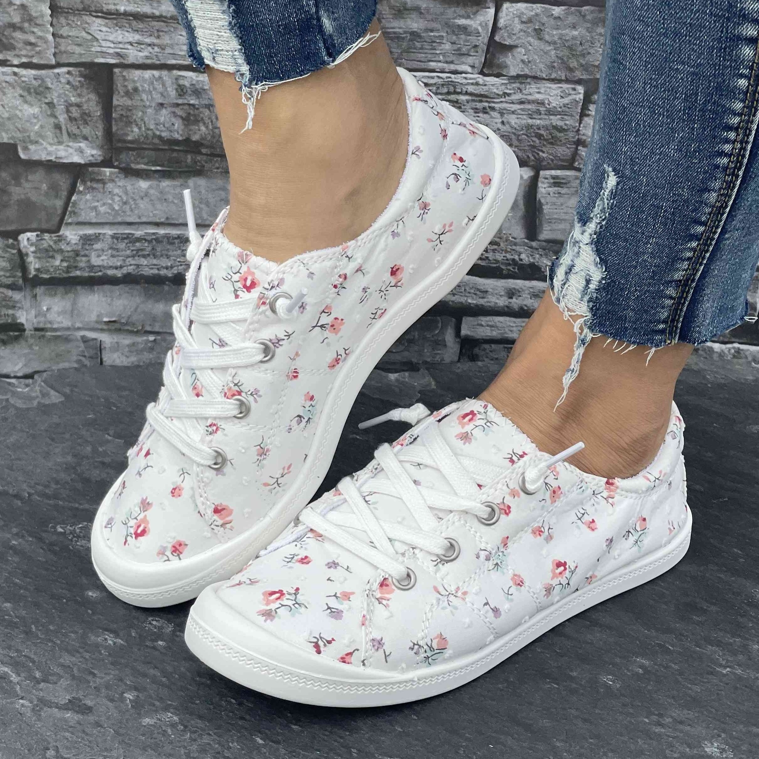 

Women's Casual Floral Canvas Sneakers - Lightweight, Comfortable Low-top Shoes With Soft Tpr Sole, All , Comfortable Walking Shoes|floral Canvas Sneakers|flexible Sneakers, Shoe Accessories