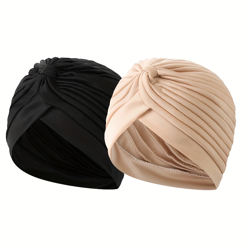TEMU 2pcs Fashion Women' Color Pleated Bandana Beanie For Daily Use, Brimless Hat