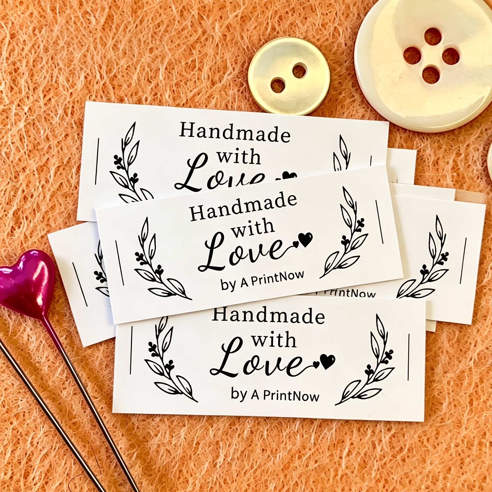TEMU 48pcs Custom Woven Fabric Labels, Leaf & Heart Pattern Sew On Clothing Tags, White Handmade Craft Tags For Knit Shirts, Handmade Bags, Quilts,