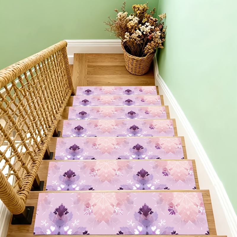 2d flat   pink purple floral pattern light colored background   lightweight and easy to store suitable for   house stairs commercial house stairs decorated residential stairs small high   stairs leisure area