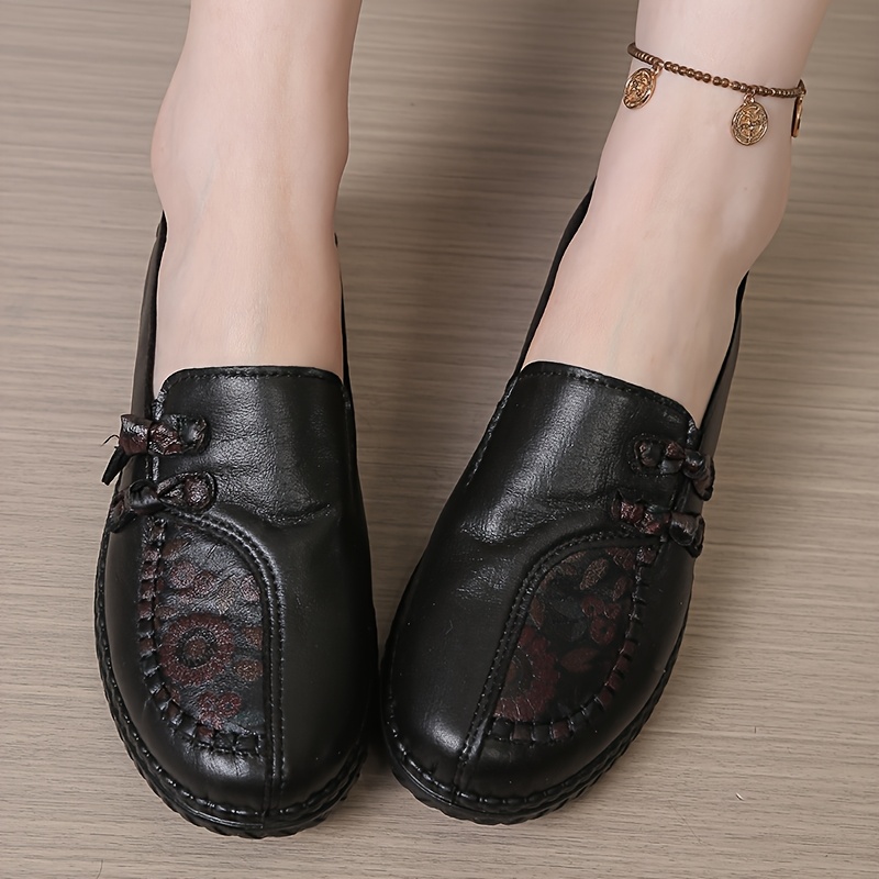 TEMU 2026 New Fashionable Women's Flat Casual Shoes For Middle-aged And Elderly Mothers | Polyurethane Upper, Fabric Inner, Sole, Wide Fit, Slip-on