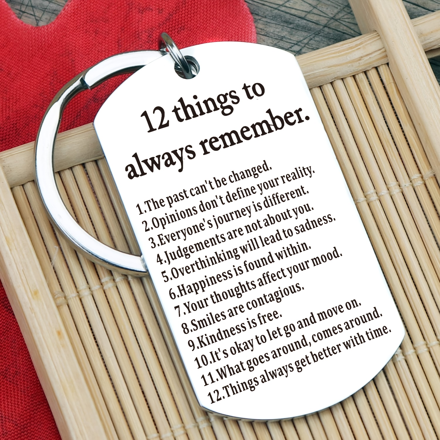TEMU 1pc Of Inspirational Stainless Steel Keychain Featuring Quotes Like 'the Past Cannot Be / Happiness Comes ', A Minimalist Artistic Accessory For