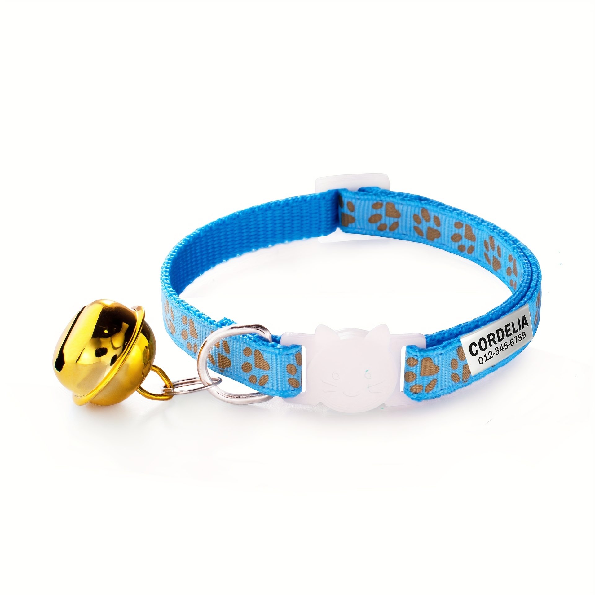 Customizable Golden Paw Print Patterned Adjustable Cat Collar with Bell