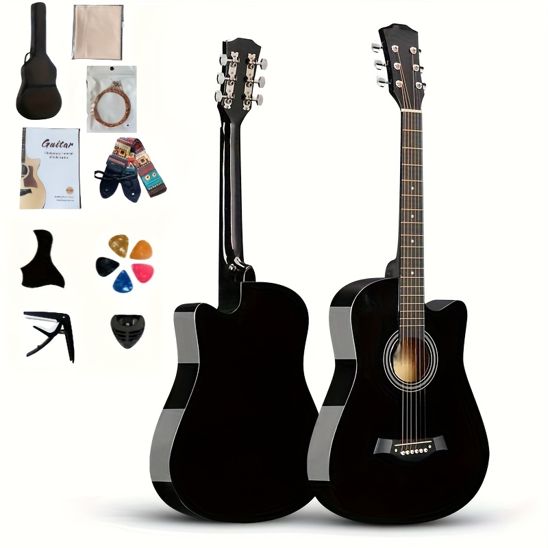 E-shop 38-Zoll Akustik-Folk-Gitarren-Set, für Events Partys, ideales Geschenk für Männer Frauen, geeignet für Anfänger . Inklusive 9 Zubehörteile: