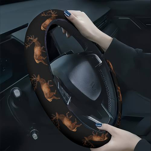 item picture 1pc stag steering wheel for suv sedan valley sunset breathable sweat absorbent car wheel cover suitable for car no for suvs and sedans interior
