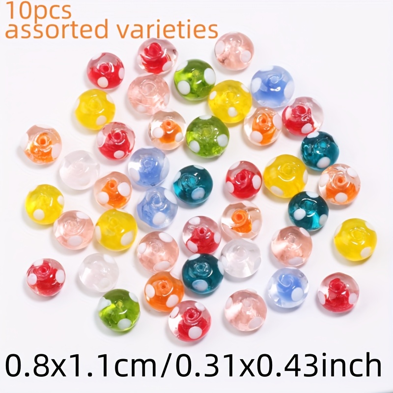 TEMU Perline distanziali piatte in vetro a 8x11mm, 10 pezzi, colori casuali, sfuse, per creazione di gioielli fai da te, collane, portachiavi,