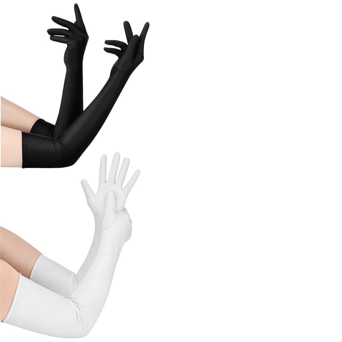 TEMU 2 paires de gants noirs et blancs, gants de , gants longs extensibles pour tenue de mariage formelle