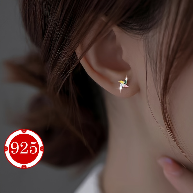 925 Sterling Silver Windmill Earrings Hypoallergenic Colorful Studs