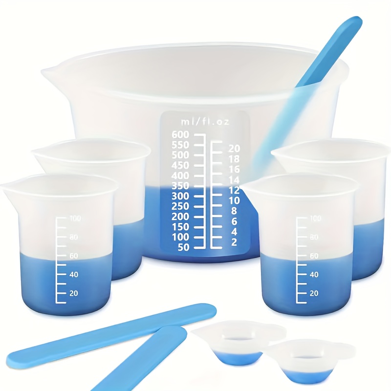 

10pcss Resin Crafting Set: 10pcs Silicone Measuring Cups (600ml & 100ml), Resin Mixing Cup, Silicone Stirring Rods - Suitable For Small And Large Projects