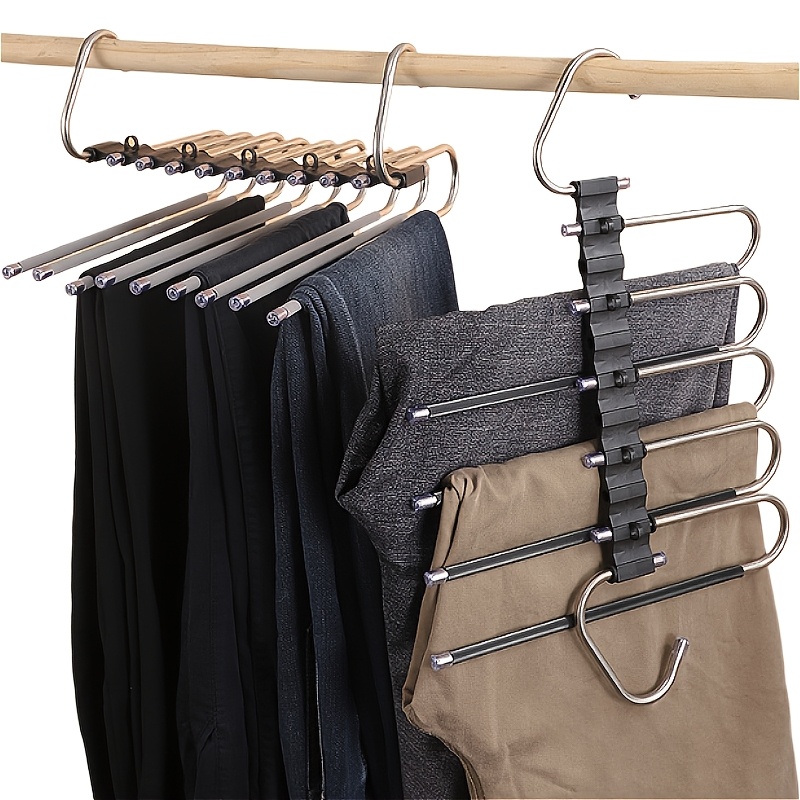 

1pc Stainless Steel 5-layer S-hook Pants Hanger, Space-saving Non-slip Multi-functional Closet Organizer For Tights, Pants, And Clothing Storage