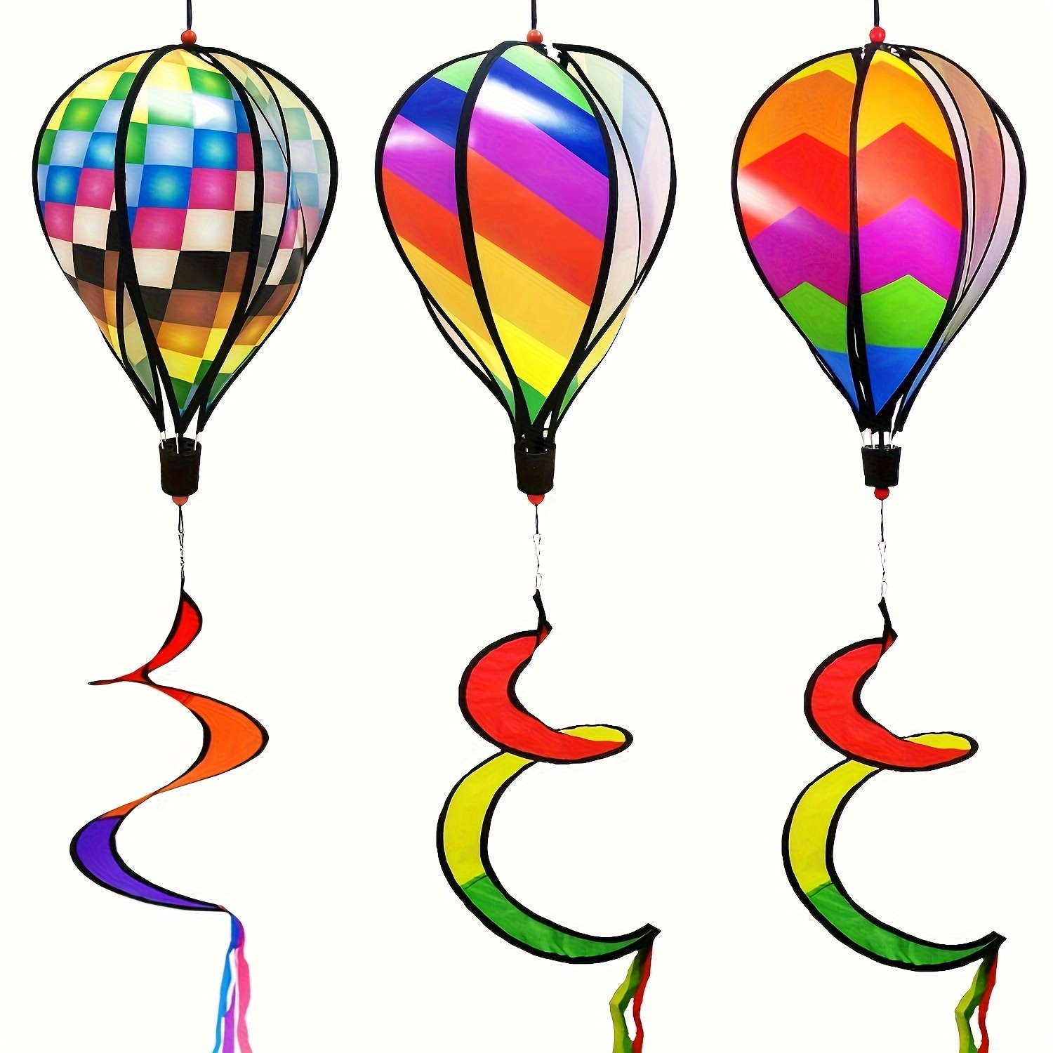 

3-pack Polyester Hot Air Balloon Wind Spinner, Garden Pinwheel Whirligig, Hanging Yard Decoration, Rotating Sequin Windmill, No Feather Wind Twister Outdoor Holiday Decor