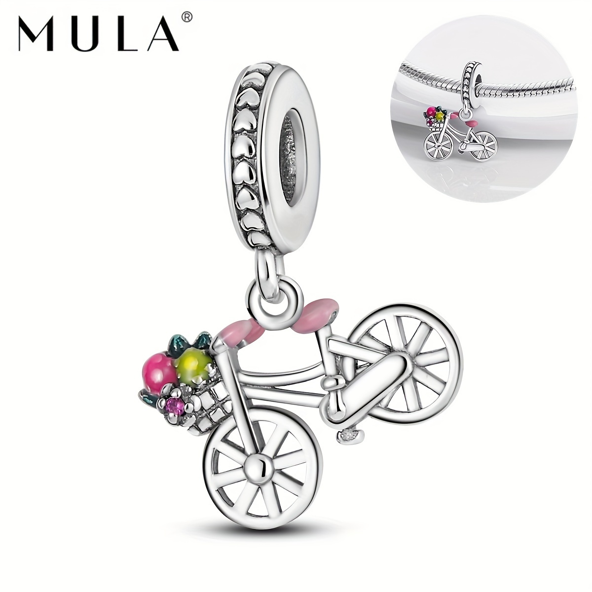 

Mula 925 Silvery-plated Romantic Love Heart & Cycle Charm - Pink Enamel Pendant Toward Diy Jewelry, Fits Snake Bracelets, Necklaces, Bangles - Perfect Gift Toward Her