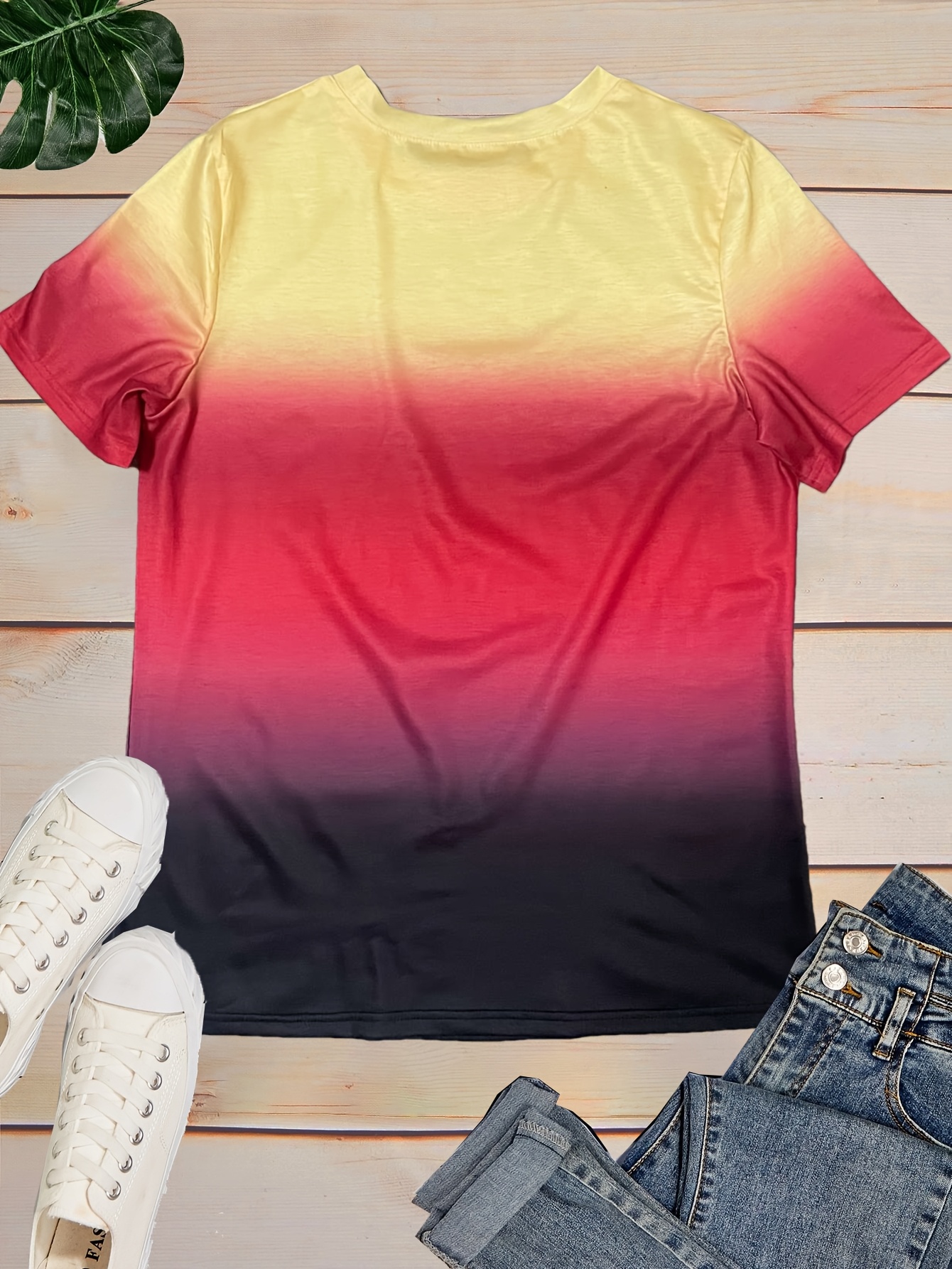 Gradient Crew Neck T-shirt, Short Sleeve Casual Top For Spring & Summer, Women's Clothing