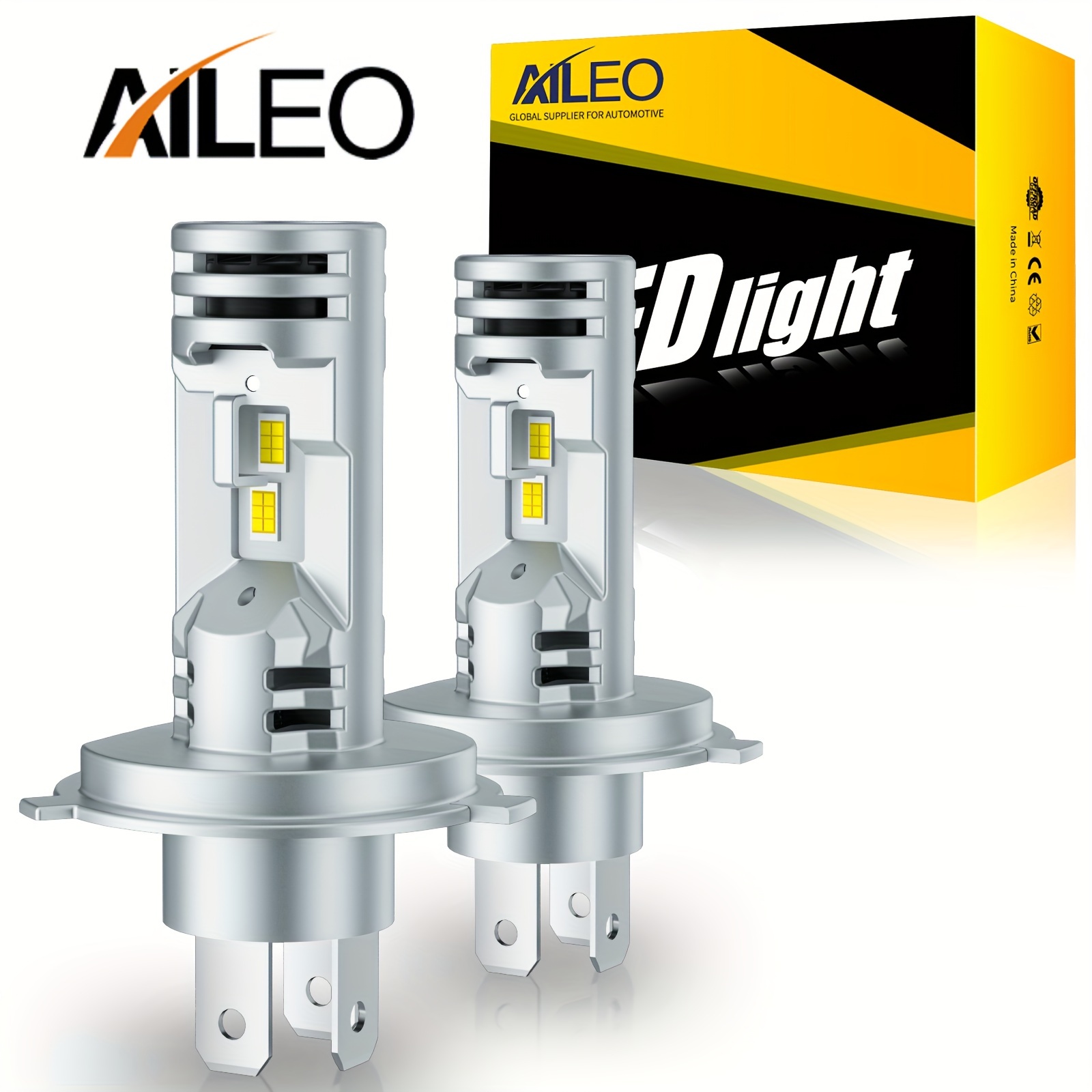 

Aileo H4 Led Headlight Bulbs For Motor Vehicles, 100w 6500k 22000lm High Luminance - Plug & Play Lights With Built-in Fan - Aluminum, 12v - Pack Of 2