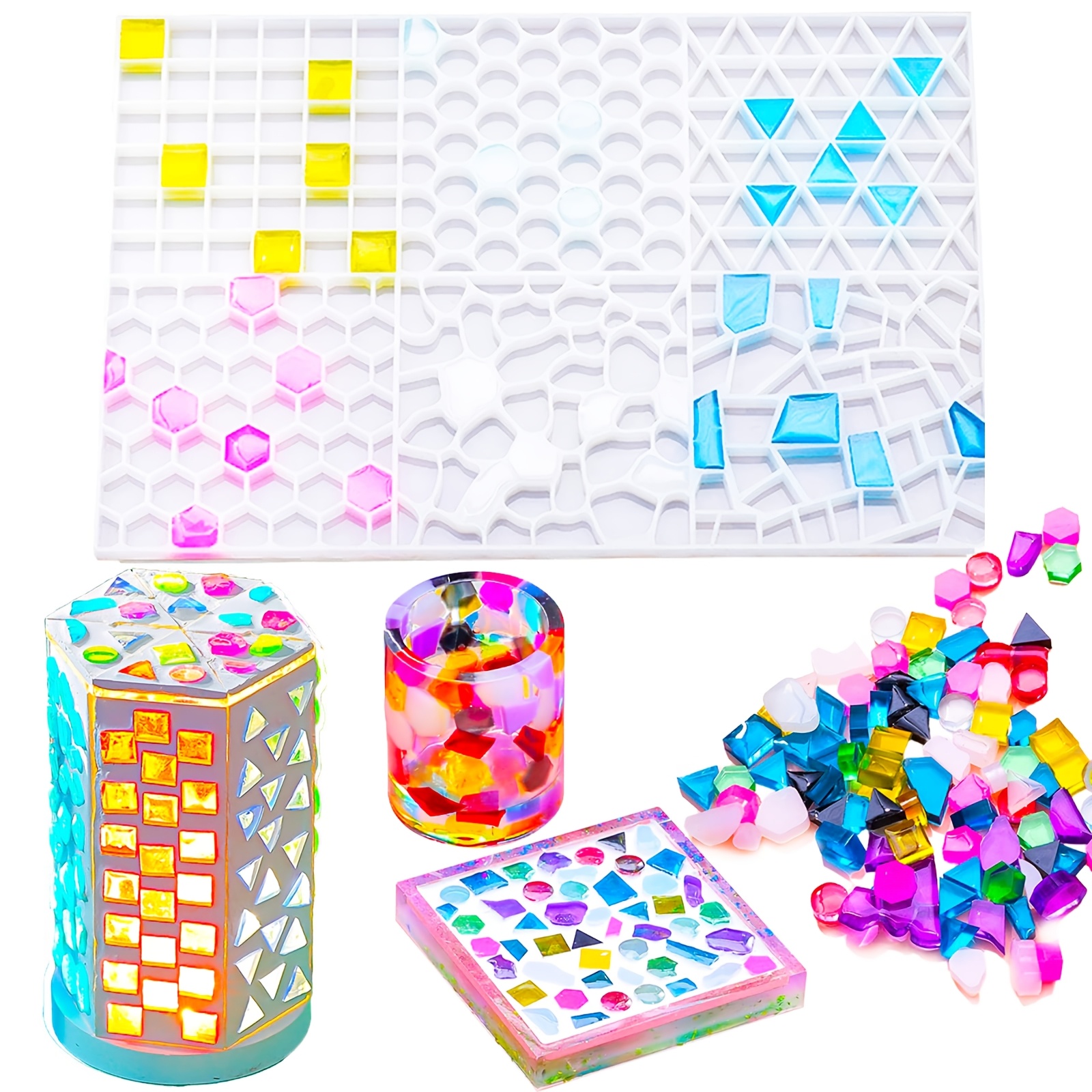 

Silicone Mosaic Tile Resin Molds - Hexagonal & Shapes For Diy Art, Crafts, Photo Albums, Cup Mats & Home Decor - & Easy-to-use Epoxy Resin Molds With Grid Patterns For , Silicone Molds For Crafts