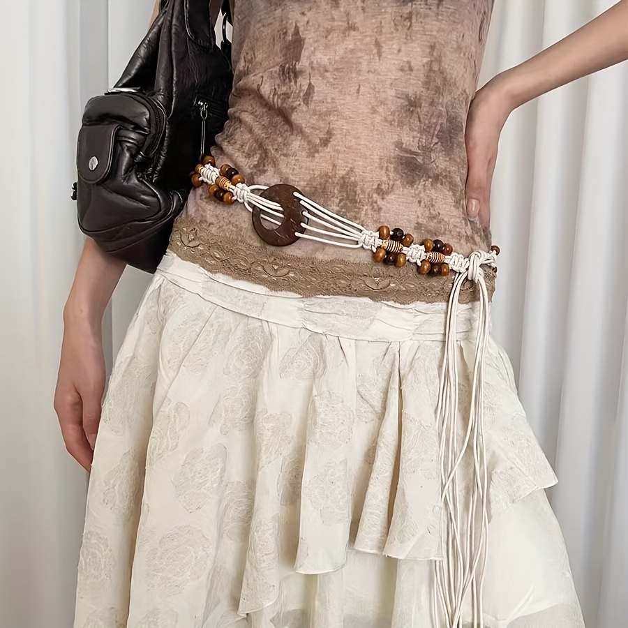 Bohemian Style Braid Belt Brown Braided Waist Belt with Tassel for Women Bohemian  main image 3