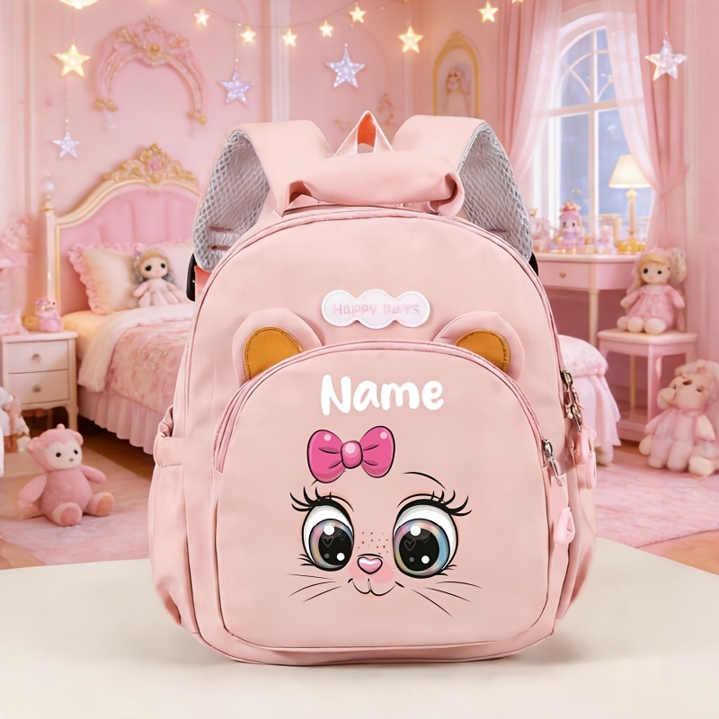 TEMU Zainetto personalizzabile con orecchie da orso per scuola, viaggi e feste - Borsa per libri e resistente con stampa muso d'orso, chiusura a