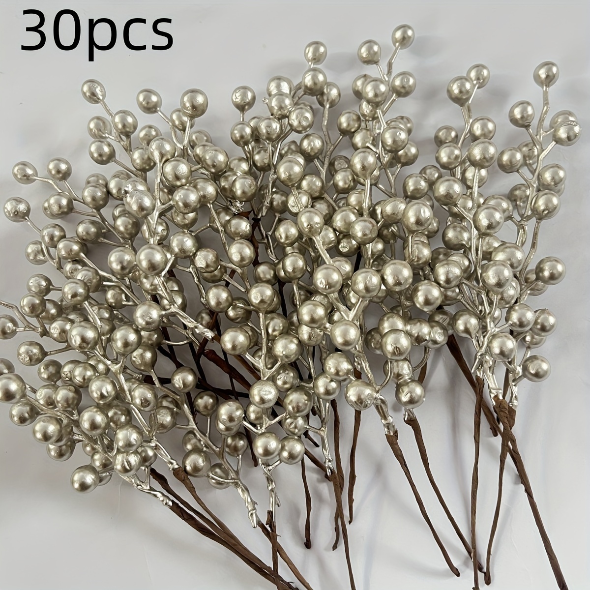 

30-pack Artificial Champagne Berry Stems, Plastic Christmas Greenery, Tabletop Decor, No Electricity Or Battery Needed, Seasonal Decor For Christmas And Home Decor