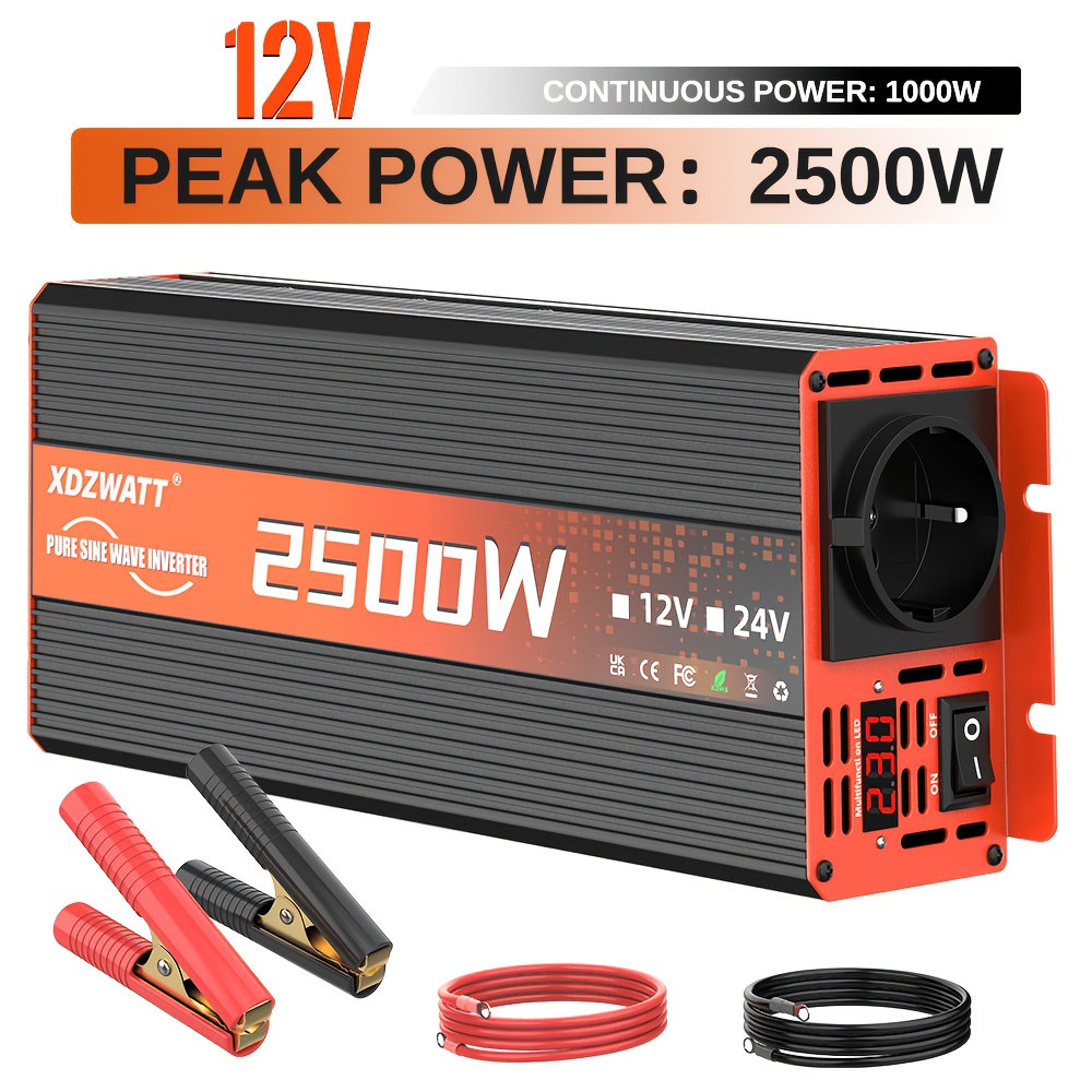 2500W maksimalna moč 1000W kontinuirana moč čisti sinusni pretvornik 12V v AC 220V 230V EU vtičnica inteligentna zaščitna funkcija prenosni