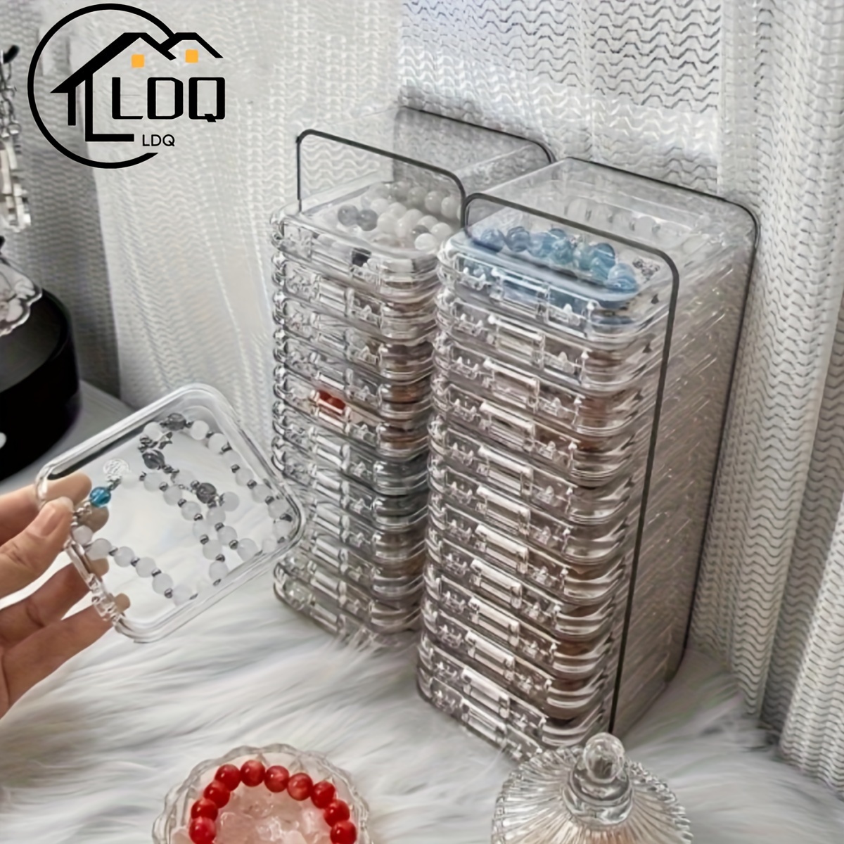 

Elegant Clear Plastic Jewelry Organizer Set: Hand Chains, Necklaces, And More - Suitable For Dresser Storage