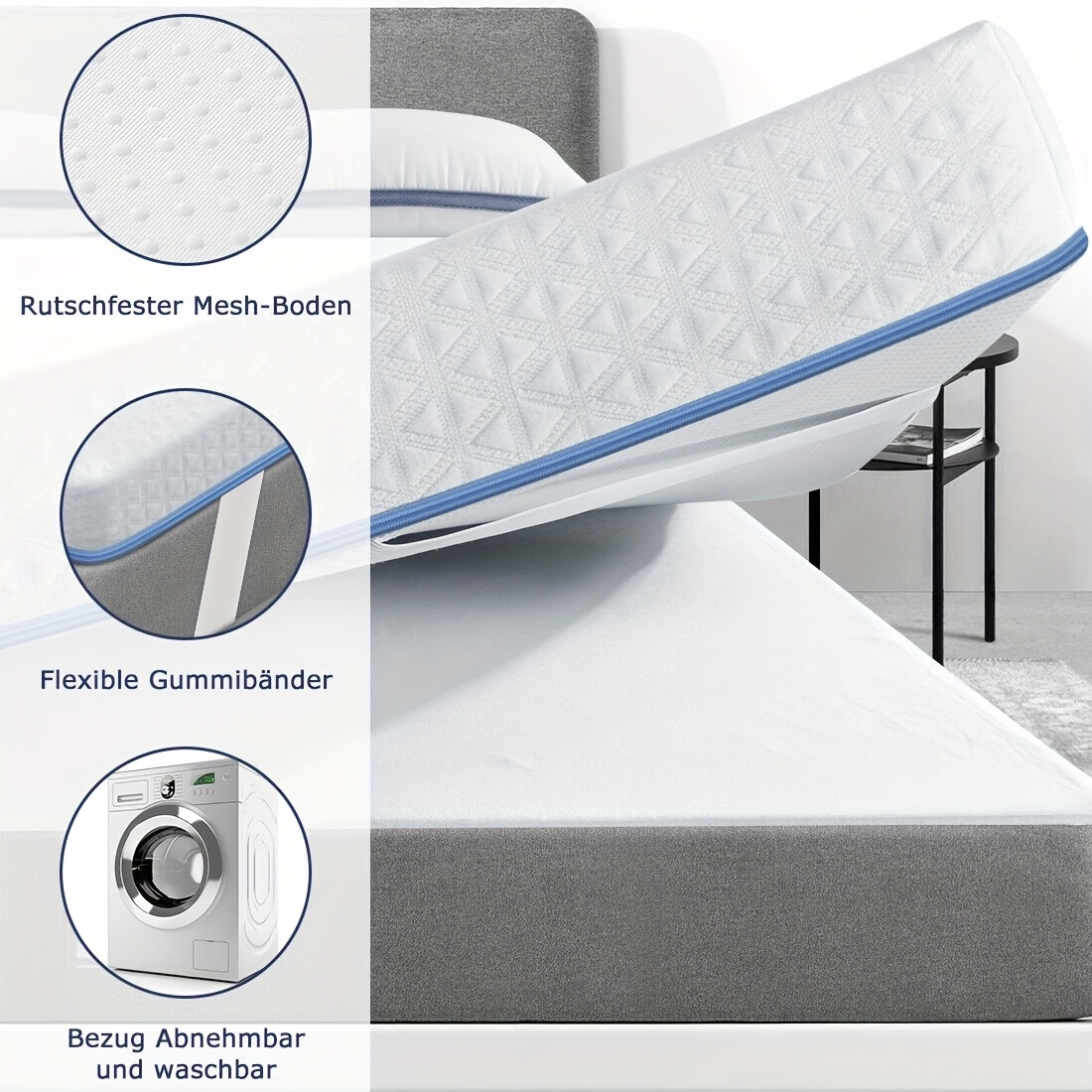 Mattress Topper 160 X 200cm, 10cm Mattress Topper, Made Of 2 Hardness Levels H2 & H3 Gel, Removable And Washable Cover, Suitable For Box Spring Bed, Sofa