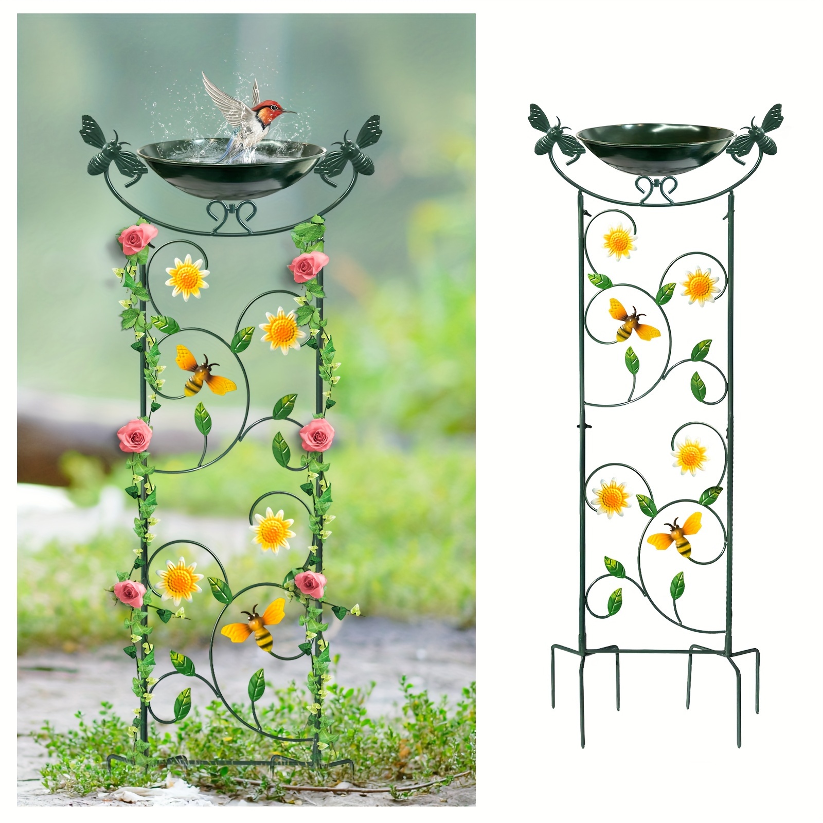 

Hongland Trellis Bird Baths For Outdoors, 40 Inch Height Garden Plant Trellis Bird Feeders, Backyard Vintage Decor, Bird Bath Bowl Solar Fountain Pump, Yard Decorations Bee