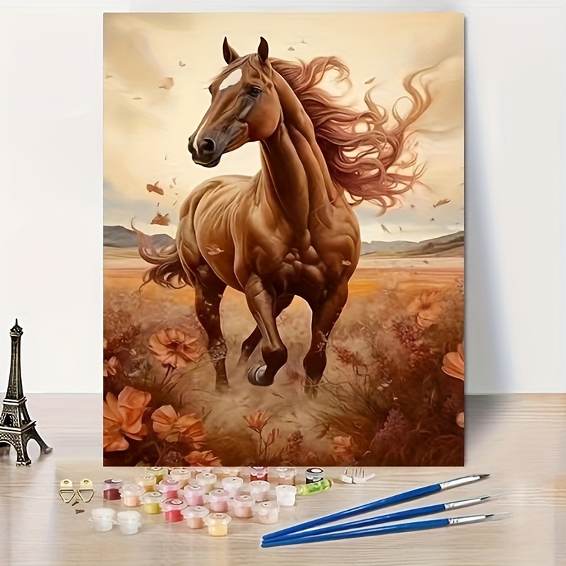 

1pc Prairie Foal Horse Picture Thousand Mile Horse Adult Beginner Frameless Diy Digital Painting, Digital Easy Acrylic Watercolor Painting, Gift Decoration 16x20 Inches